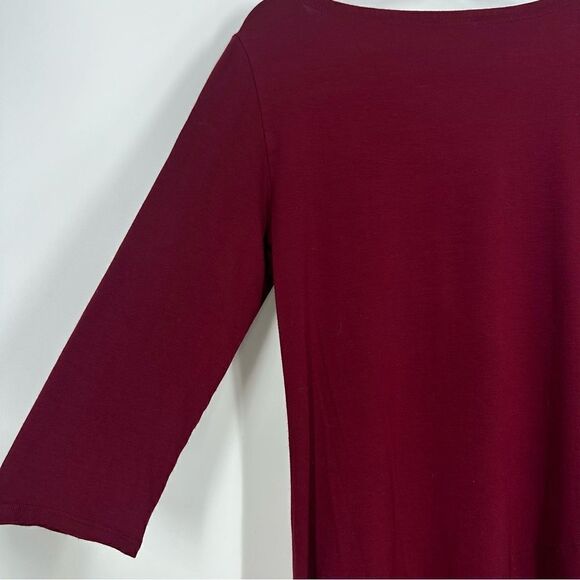 EILEEN FISHER Maroon Burgundy 3/4 Quarter Sleeve Jersey Knit Midi Dress Sz S - Picture 5 of 5